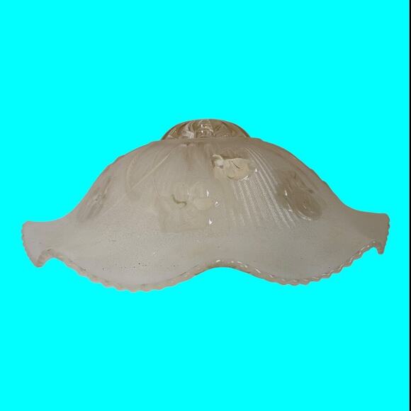 Jeanette Glass Ceiling Light Fixture IRIS HERRINGBONE Frosted Ruffled Shade 12” - Picture 4 of 13